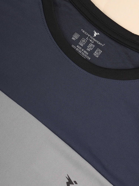 Men Colorblock Slim Fit Crew Neck T-shirt with TECHNO COOL+