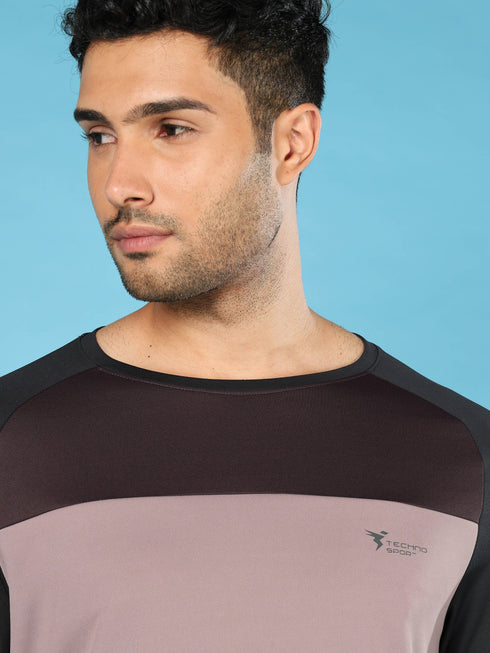 Men Colorblock Slim Fit Crew Neck T-shirt with TECHNO COOL+