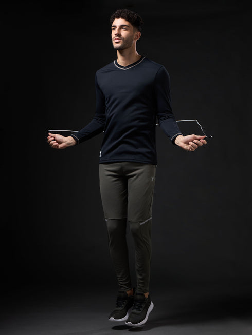 Men Solid Slim Fit V Neck Sports T-shirt with TECHNOCOOL+