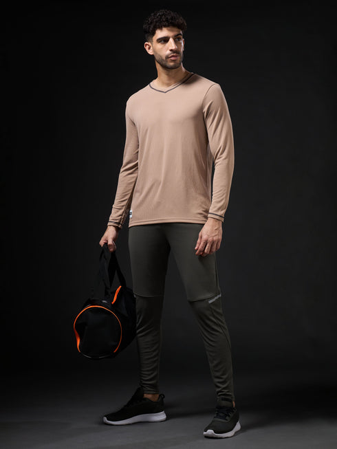 Men Solid Slim Fit V Neck Sports T-shirt with TECHNOCOOL+
