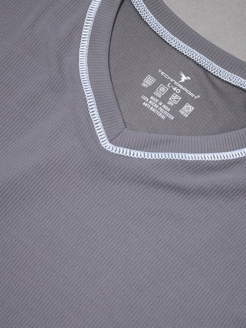 Men Solid Slim Fit V Neck Sports T-shirt with TECHNOCOOL+