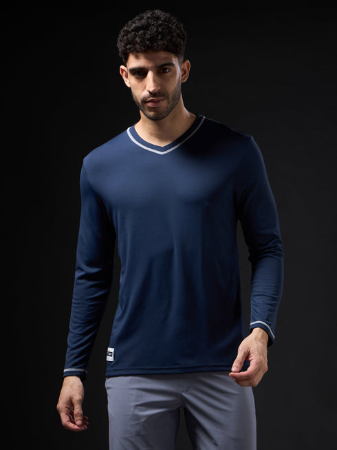 Men Solid Slim Fit V Neck Sports T-shirt with TECHNOCOOL+