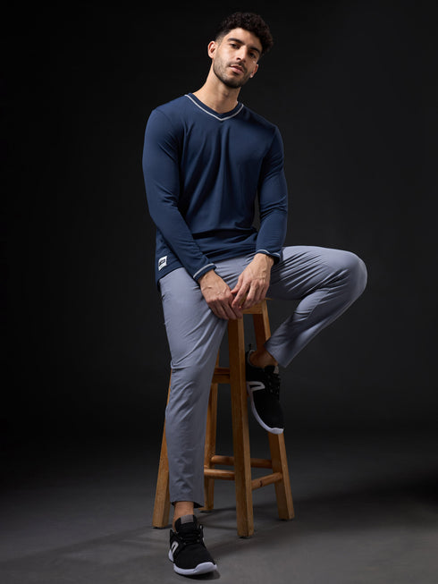 Men Solid Slim Fit V Neck Sports T-shirt with TECHNOCOOL+