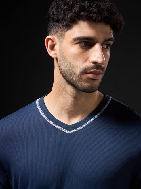 Men Solid Slim Fit V Neck Sports T-shirt with TECHNOCOOL+