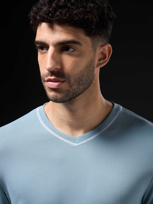 Men Solid Slim Fit V Neck Sports T-shirt with TECHNOCOOL+
