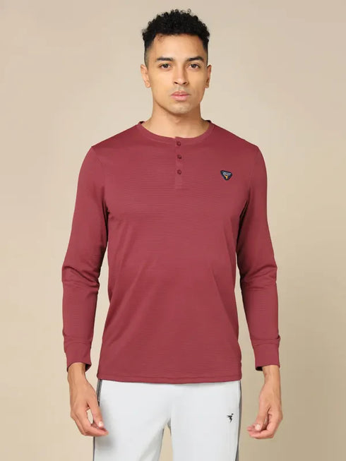 Men Self Design Slim Fit Henley Neck T-shirt with MATPIQ