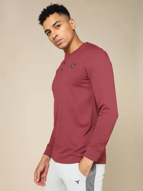 Men Self Design Slim Fit Henley Neck T-shirt with MATPIQ