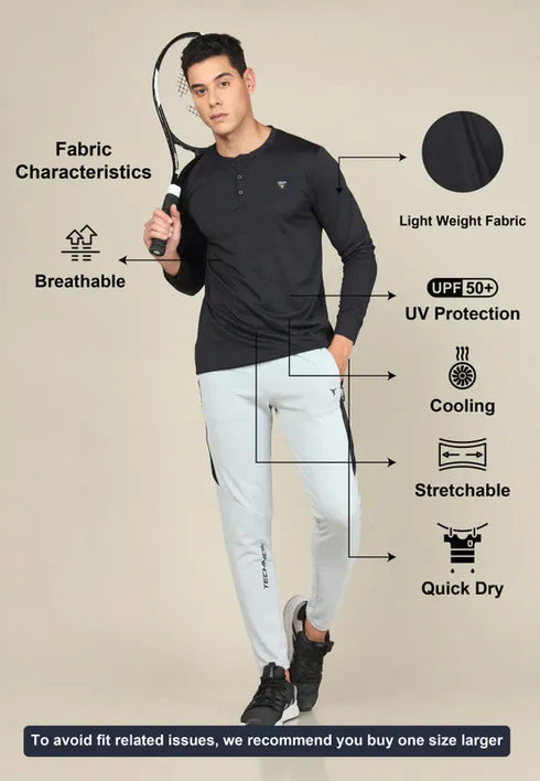Men Self Design Slim Fit Henley Neck T-shirt with MATPIQ