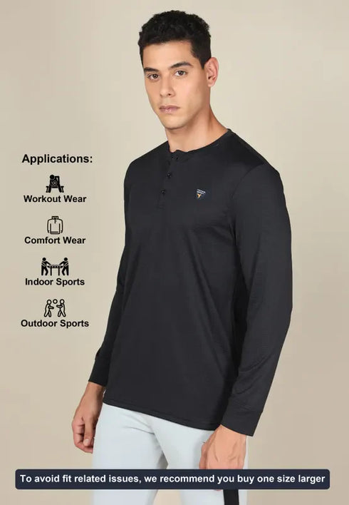 Men Self Design Slim Fit Henley Neck T-shirt with MATPIQ