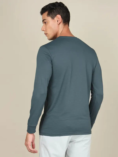 Men Self Design Slim Fit Henley Neck T-shirt with MATPIQ