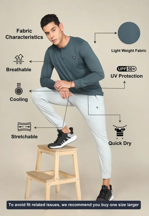 Men Self Design Slim Fit Henley Neck T-shirt with MATPIQ