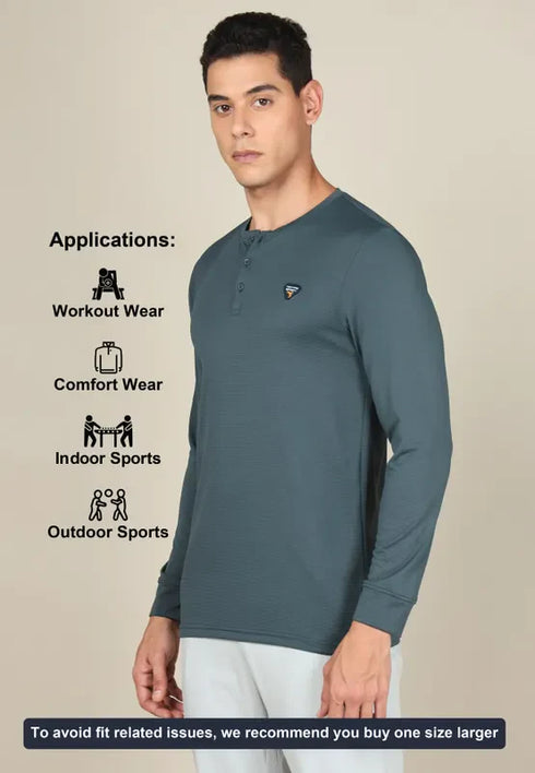 Men Self Design Slim Fit Henley Neck T-shirt with MATPIQ