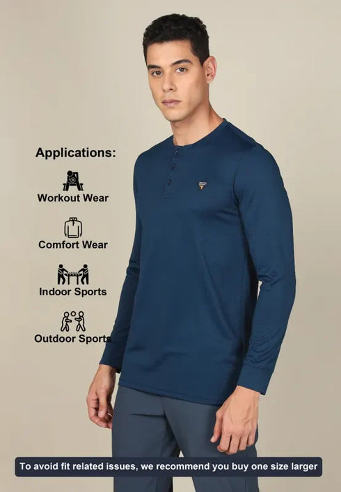 Men Self Design Slim Fit Henley Neck T-shirt with MATPIQ