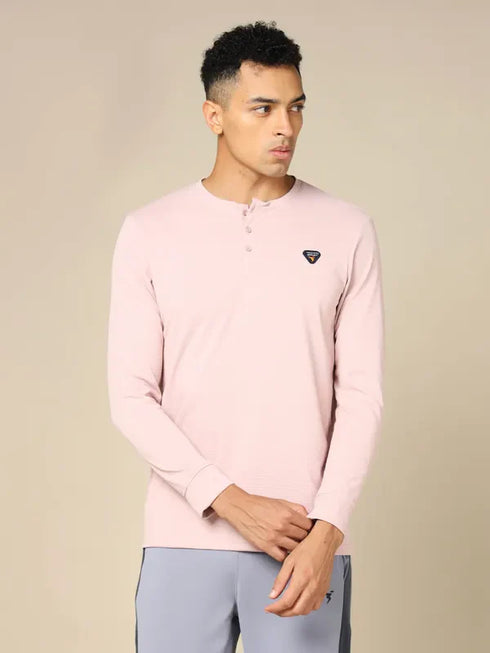 Men Self Design Slim Fit Henley Neck T-shirt with MATPIQ