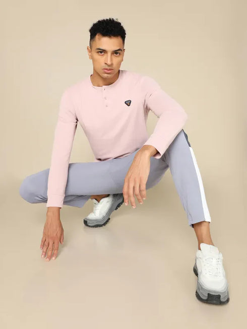 Men Self Design Slim Fit Henley Neck T-shirt with MATPIQ
