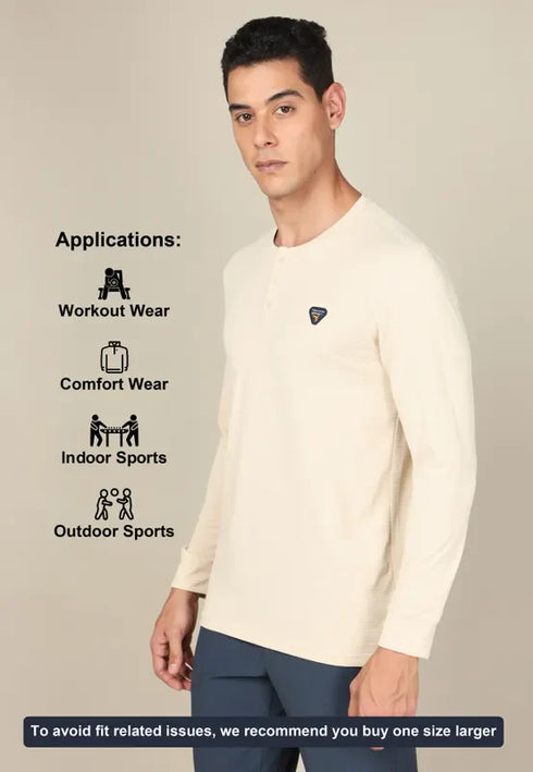 Men Self Design Slim Fit Henley Neck T-shirt with MATPIQ