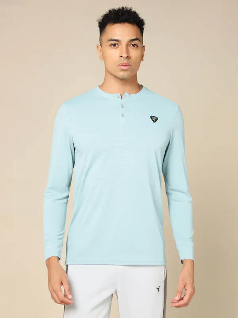 Men Self Design Slim Fit Henley Neck T-shirt with MATPIQ
