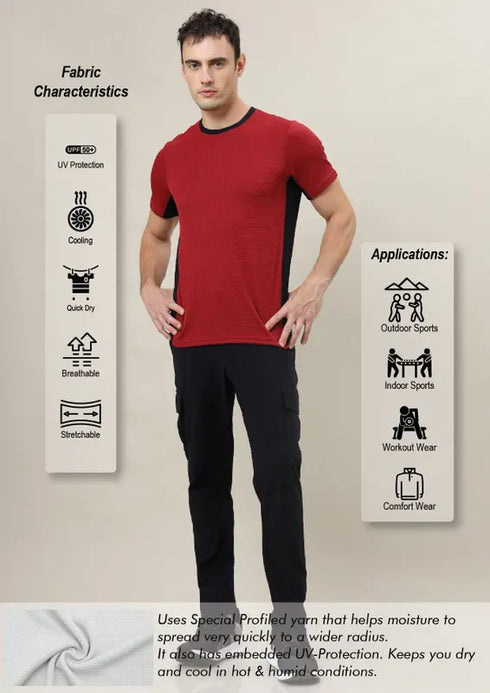 Men Colorblock Slim Fit Crew Neck T-shirt with TECHNO COOL+