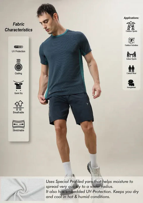 Men Colorblock Slim Fit Crew Neck T-shirt with TECHNO COOL+