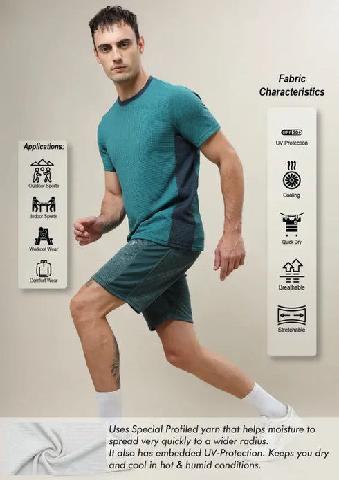 Men Colorblock Slim Fit Crew Neck T-shirt with TECHNO COOL+