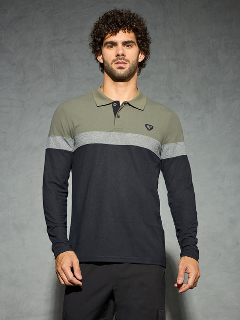 Men Colorblock Slim Fit Polo T-shirt with MATPIQ