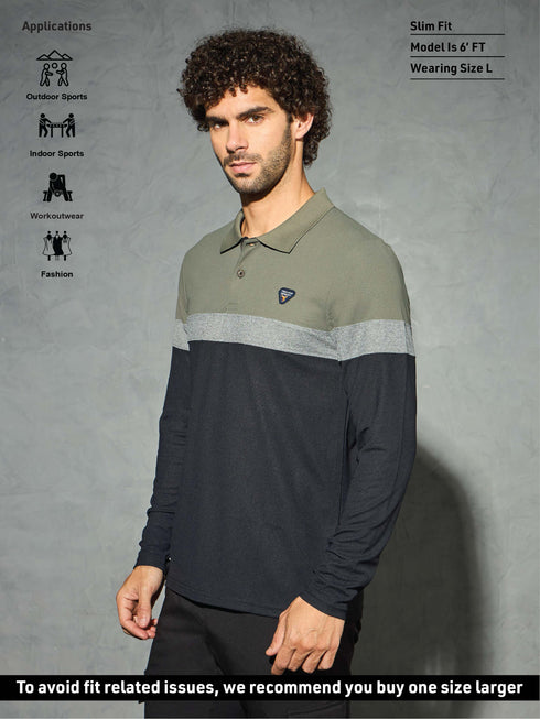 Men Colorblock Slim Fit Polo T-shirt with MATPIQ
