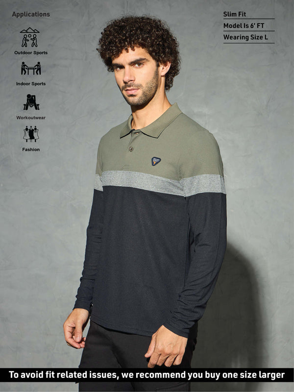 Men Colorblock Slim Fit Polo T-shirt with MATPIQ