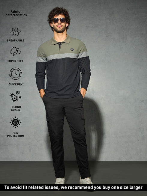Men Colorblock Slim Fit Polo T-shirt with MATPIQ