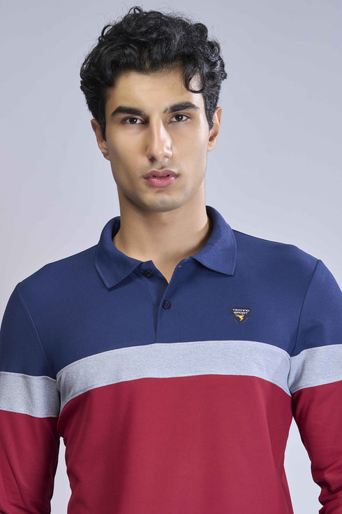 Men Colorblock Slim Fit Polo T-shirt with MATPIQ