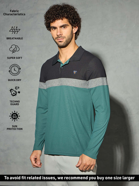 Men Colorblock Slim Fit Polo T-shirt with MATPIQ