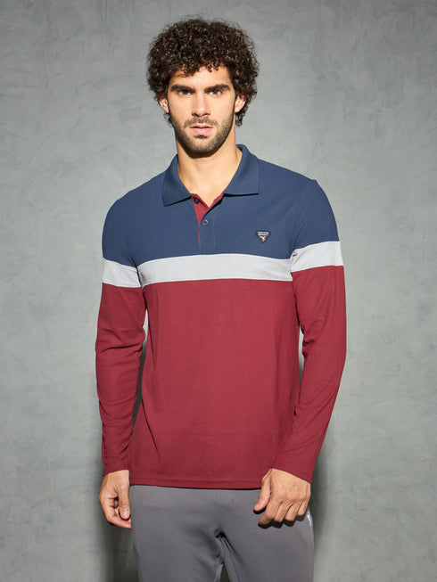 Men Colorblock Slim Fit Polo T-shirt with MATPIQ