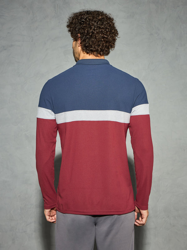 Men Colorblock Slim Fit Polo T-shirt with MATPIQ