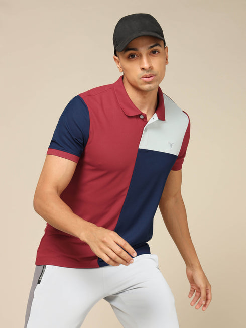 Men Colorblock Slim Fit Polo T-shirt with TECHNO COOL+