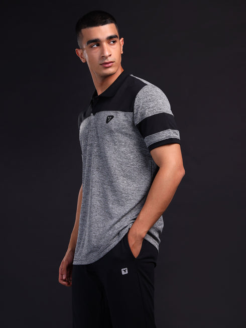Men Melange Slim Fit Polo T-shirt with DOUBLE COOL