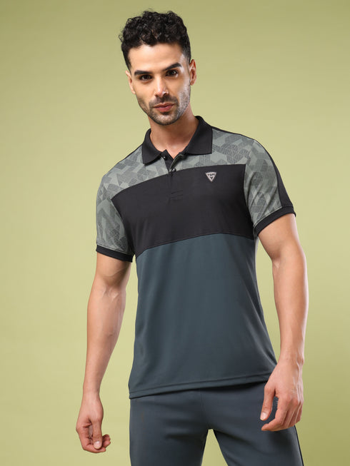 Men Colorblock Slim Fit Polo Sports T-shirt with DOUBLE COOL