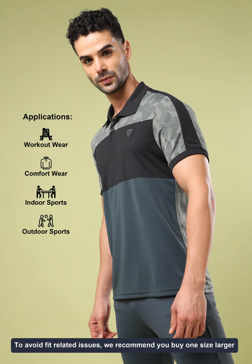 Men Colorblock Slim Fit Polo Sports T-shirt with DOUBLE COOL