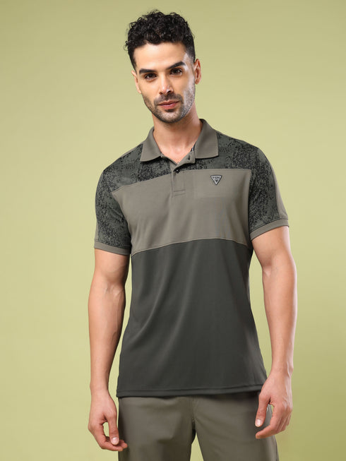 Men Colorblock Slim Fit Polo Sports T-shirt with DOUBLE COOL