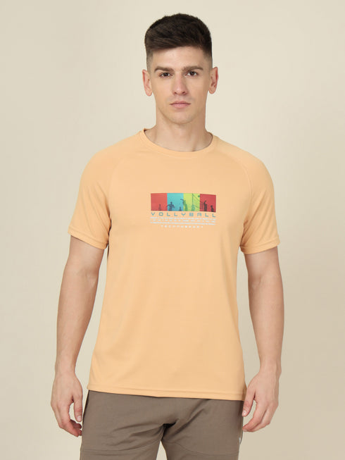 Men Graphic Printed Slim Fit Crew Neck T-shirt with TECHNO COOL+