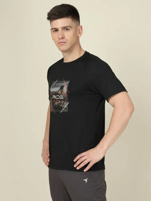 Men Graphic Printed Slim Fit Crew Neck T-shirt with TECHNO COOL+