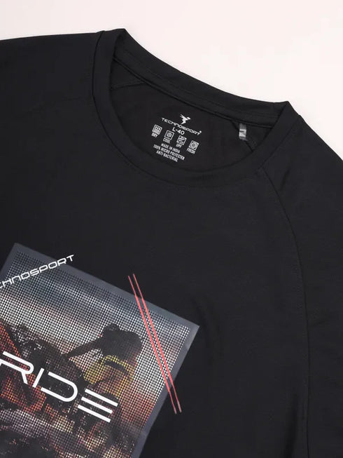 Men Graphic Printed Slim Fit Crew Neck T-shirt with TECHNO COOL+