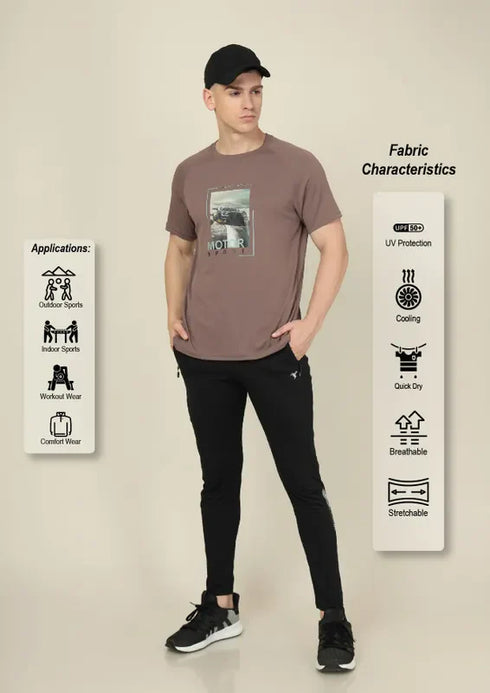 Men Graphic Printed Slim Fit Crew Neck T-shirt with TECHNO COOL+