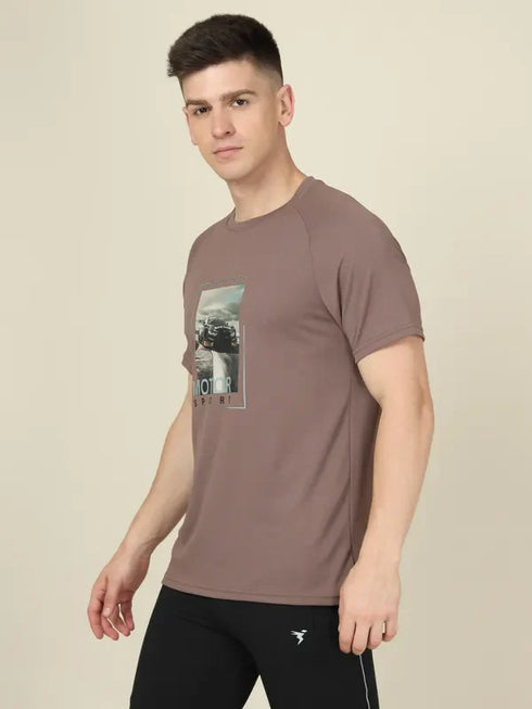 Men Graphic Printed Slim Fit Crew Neck T-shirt with TECHNO COOL+