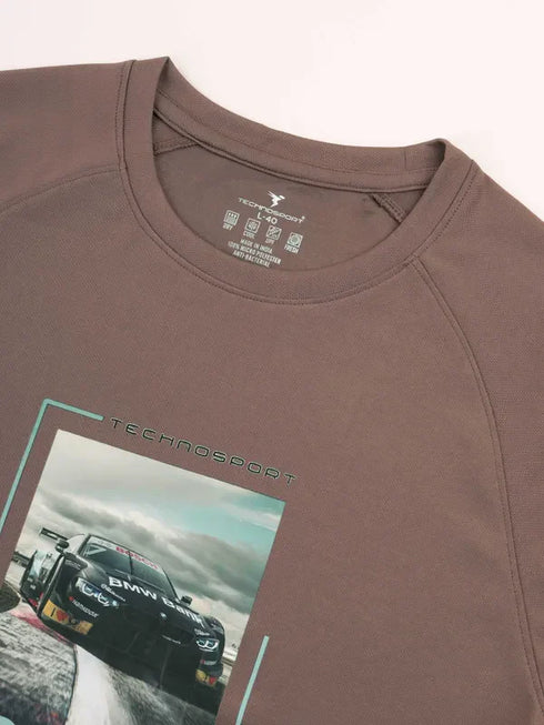Men Graphic Printed Slim Fit Crew Neck T-shirt with TECHNO COOL+