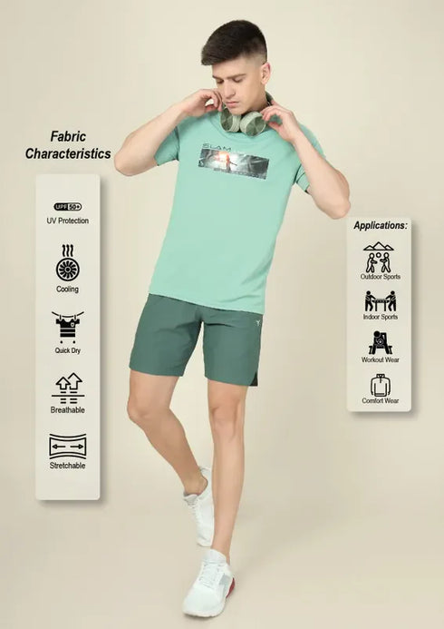 Men Graphic Printed Slim Fit Crew Neck T-shirt with TECHNO COOL+