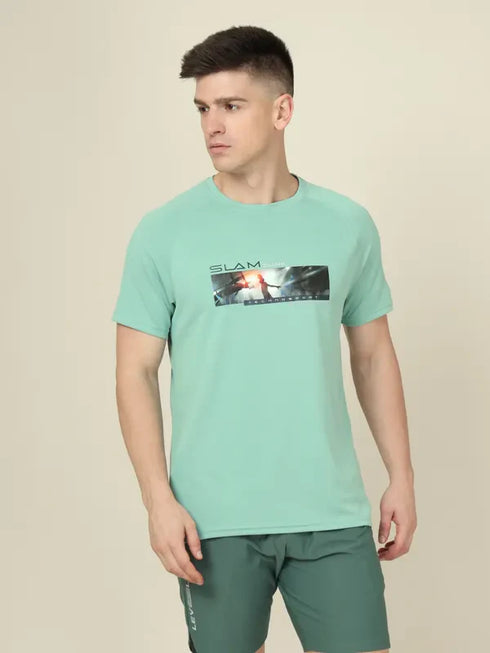 Men Graphic Printed Slim Fit Crew Neck T-shirt with TECHNO COOL+