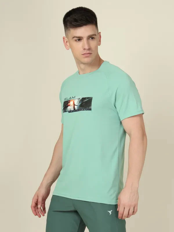 Men Graphic Printed Slim Fit Crew Neck T-shirt with TECHNO COOL+