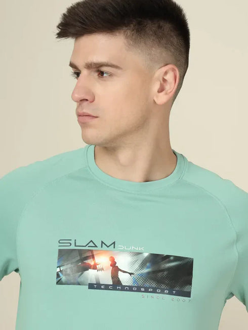 Men Graphic Printed Slim Fit Crew Neck T-shirt with TECHNO COOL+
