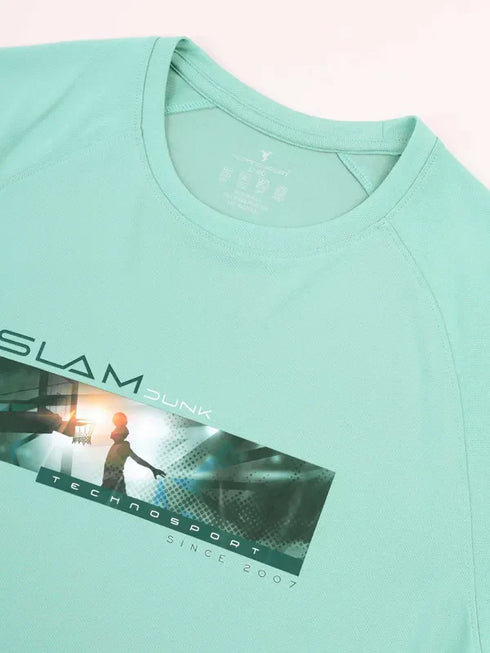 Men Graphic Printed Slim Fit Crew Neck T-shirt with TECHNO COOL+