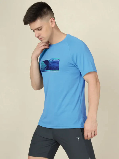 Men Graphic Printed Slim Fit Crew Neck T-shirt with TECHNO COOL+