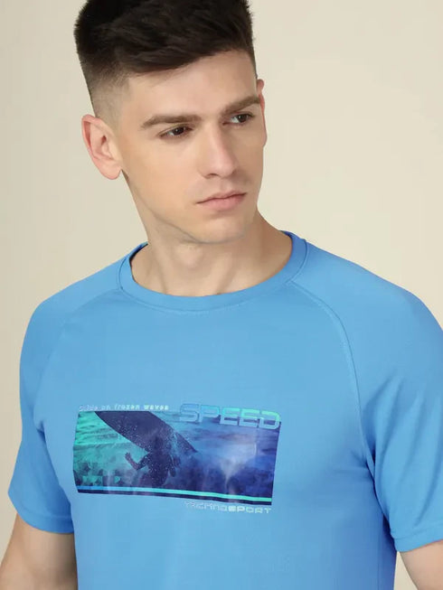 Men Graphic Printed Slim Fit Crew Neck T-shirt with TECHNO COOL+